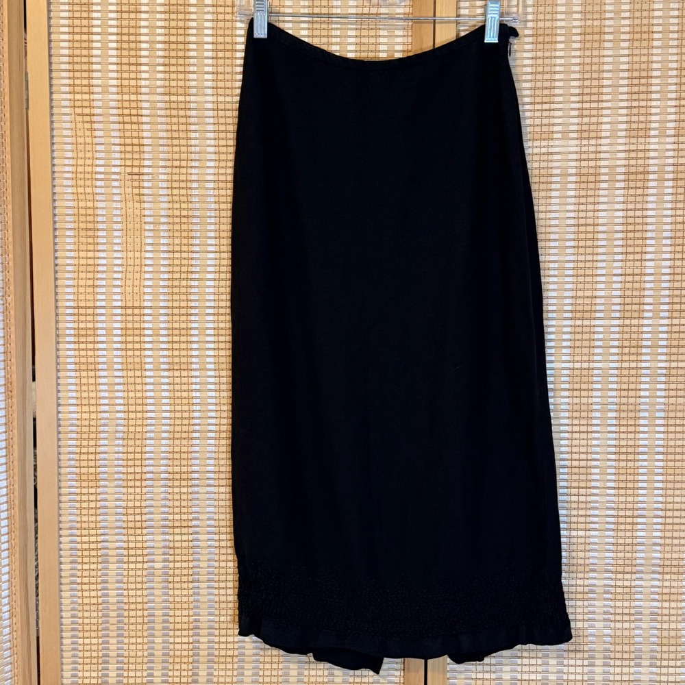Jones Wear Sport Black Linen Blend Embroidered Hem Midi Skirt 6P Petite Goth